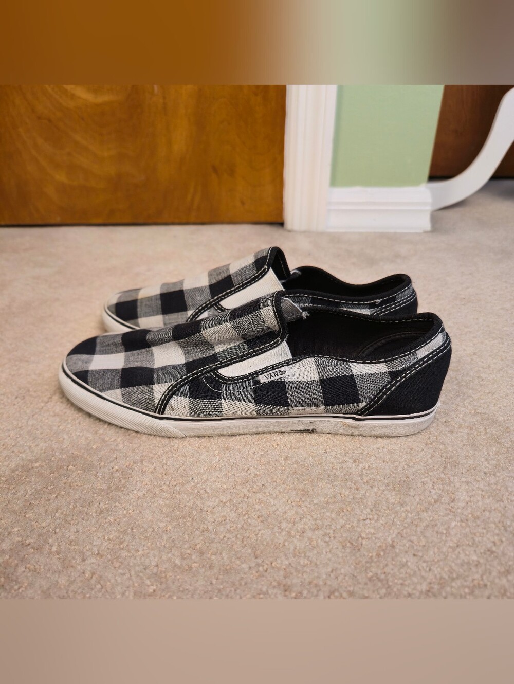 Vans Women's Slip-on Canvas Sneaker Flats Black White Lg Gingham Check  Sz 8 - Picture 3 of 9